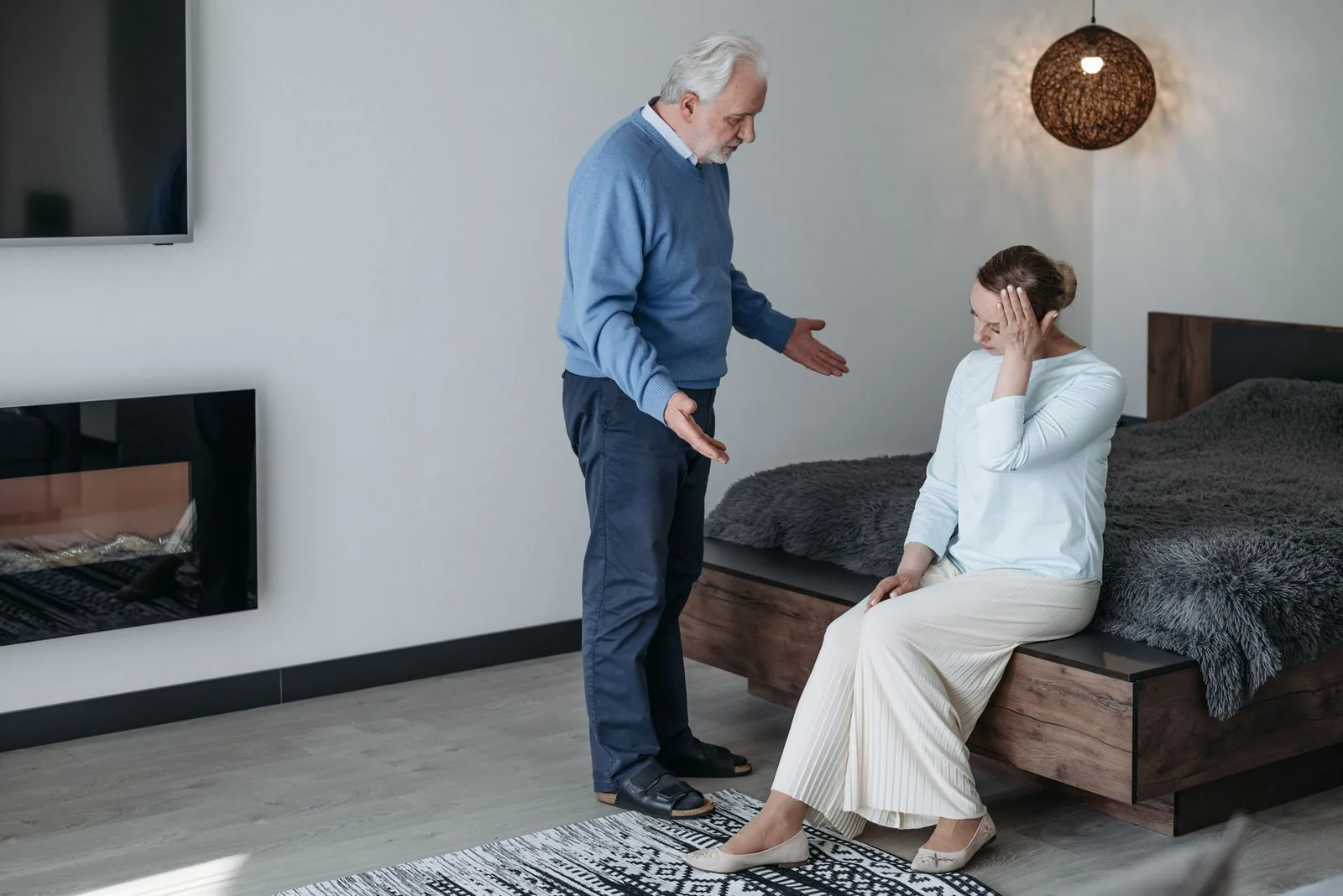 Couple pausing during a tense but respectful conversation